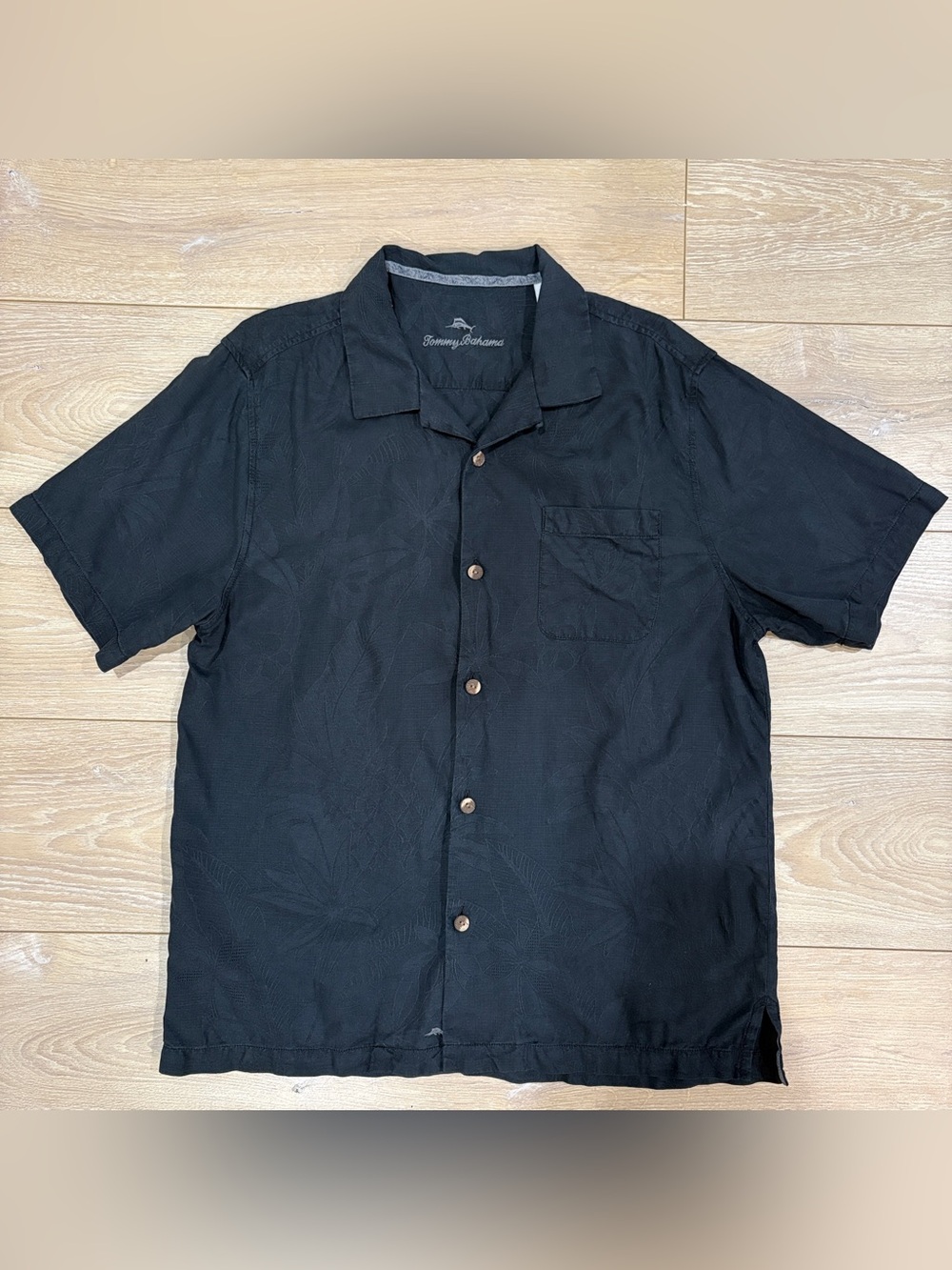Tommy Bahama Tropic Isles Black Silk Camp Shirt L